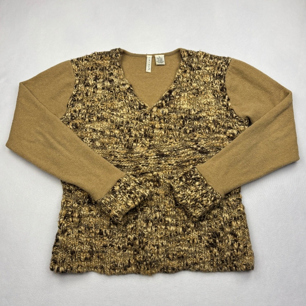 Twiggy Sweater Womens Large Brown Tan Wool Blend Chunky Cable Knit Pullover Top
